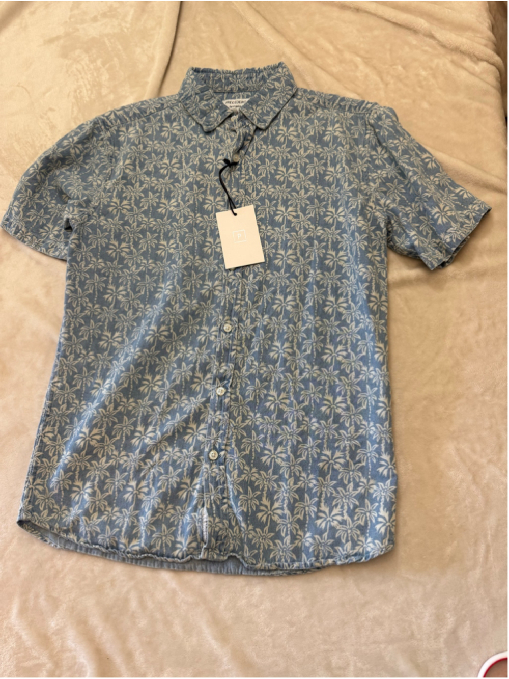Men's Precedent Los Angeles Palm Print Casual Button Down Shirt, Blue, M NWT